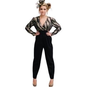 Black and Gold 70s Jumpsuit Wore by Tori Spelling Size Small